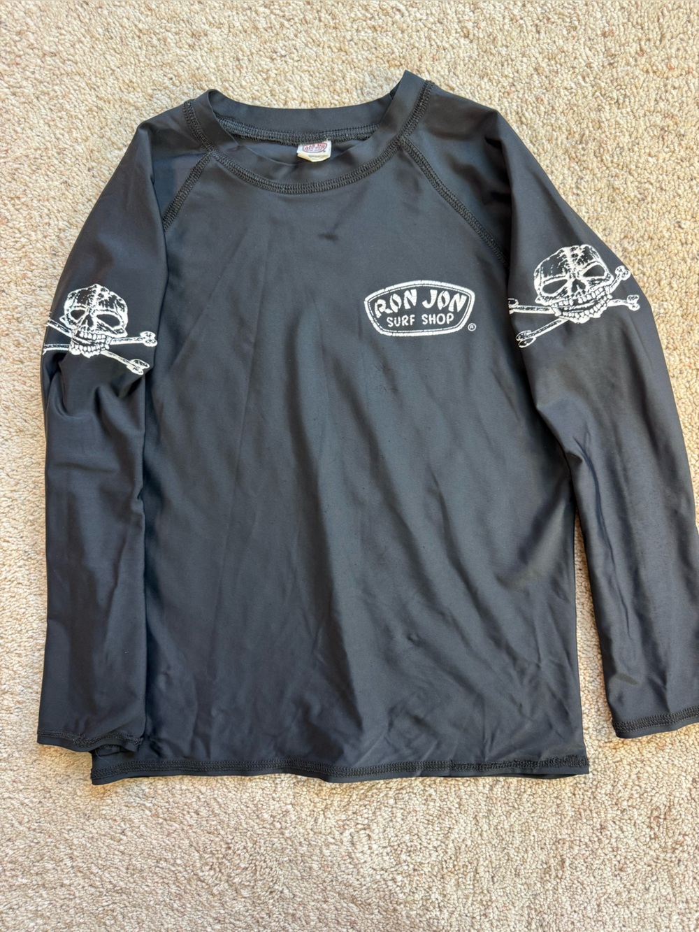 Ron Jon Surf Shop Skull Long Sleeve Rash Guard Black Swim Shirt Kids Youth